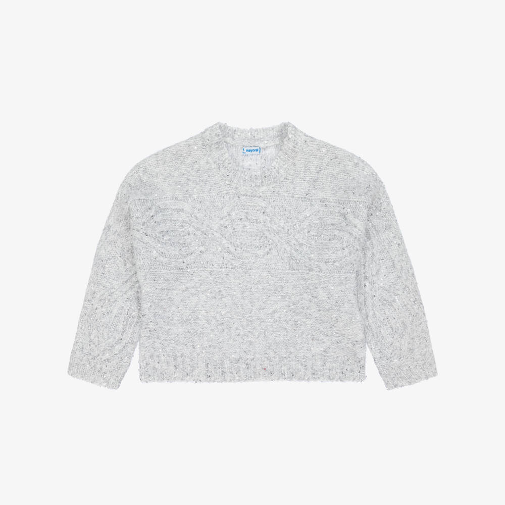 Mayoral-Girls Silver Sequin Knitted Sweater | Childrensalon Outlet