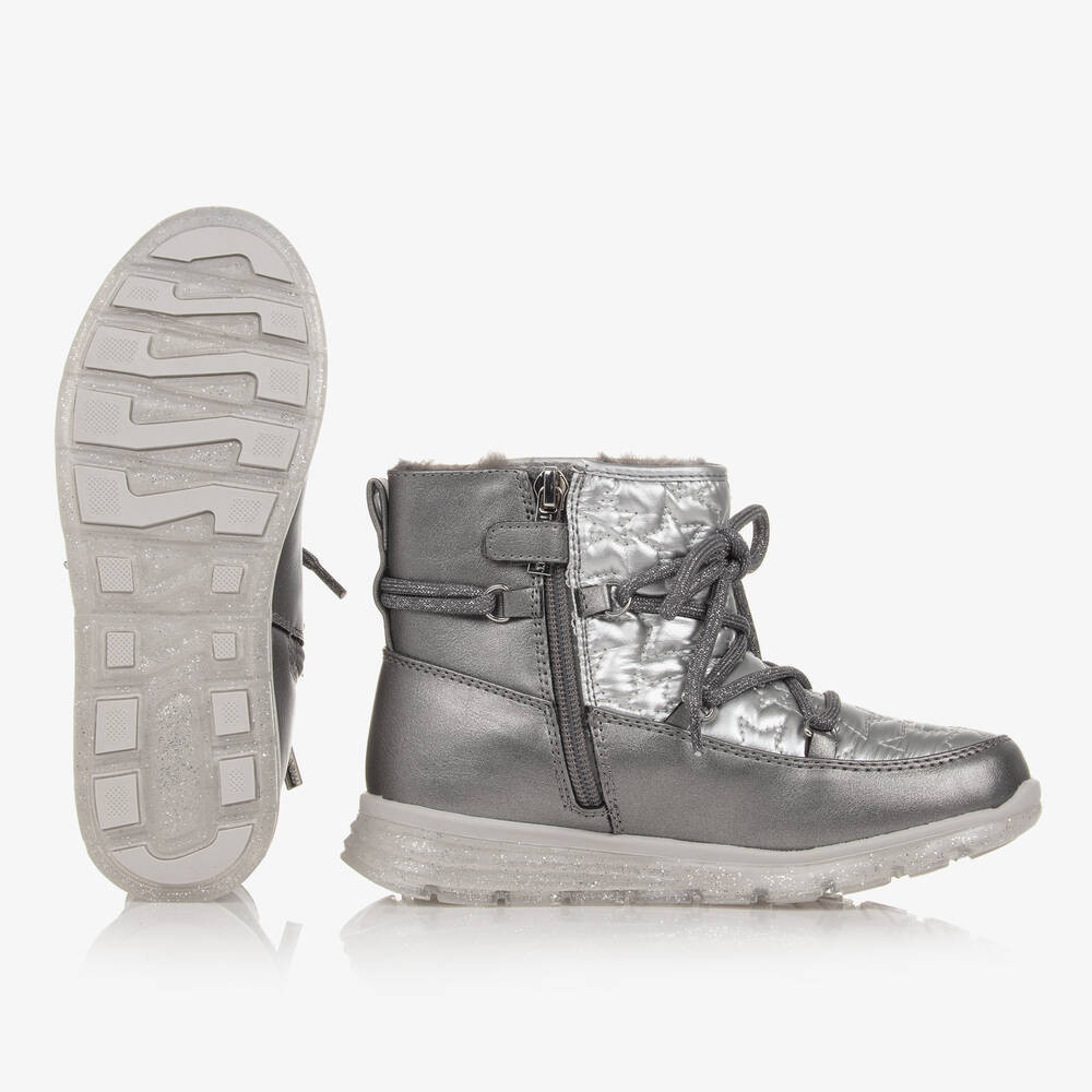 Mayoral-Серебристые стеганые боты со звездами | Childrensalon Outlet