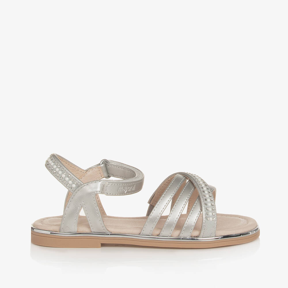Mayoral-Girls Silver Velcro Sandals | Childrensalon Outlet