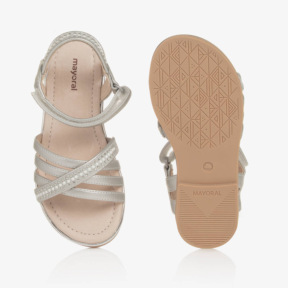 Mayoral-Girls Silver Velcro Sandals | Childrensalon Outlet