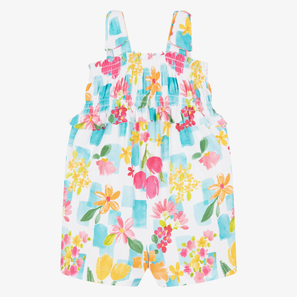 Mayoral-Girls Sky Floral Cotton Romper | Childrensalon Outlet