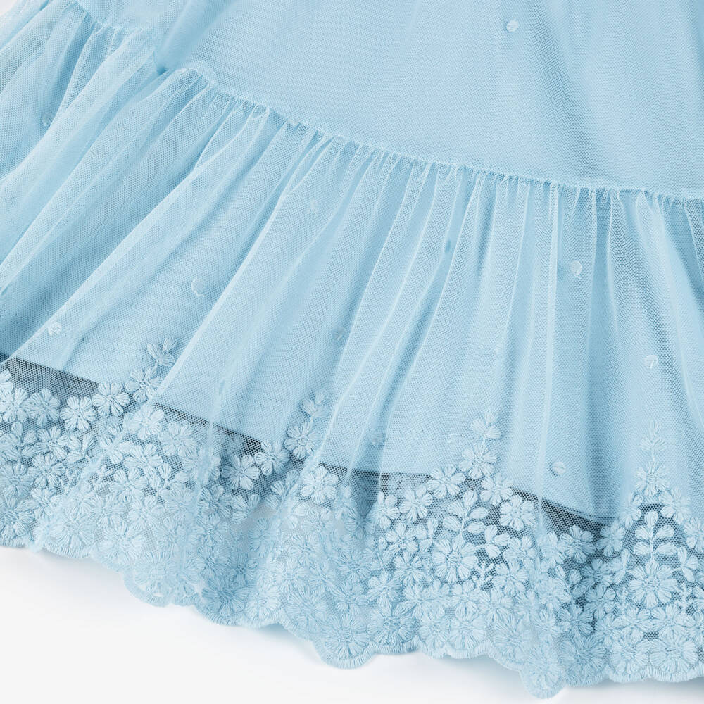 Mayoral-Girls Sky-Hued Tulle Embroidered Dress | Childrensalon Outlet