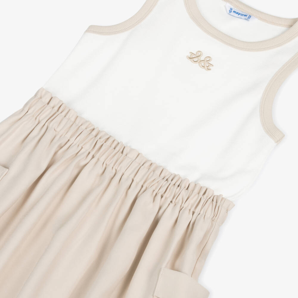Mayoral-Girls Soft Beige Cargo Frock | Childrensalon Outlet