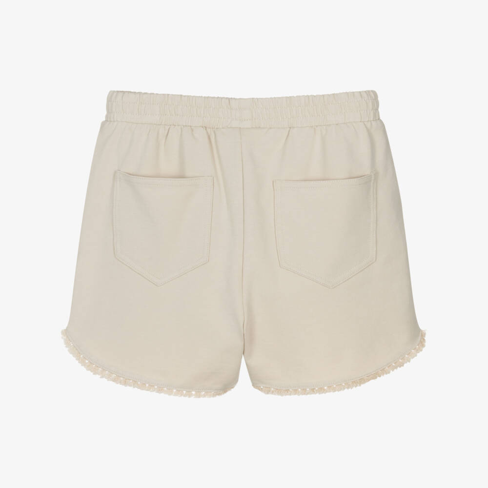 Mayoral-Girls Soft Beige Fringed Jersey Shorts | Childrensalon Outlet