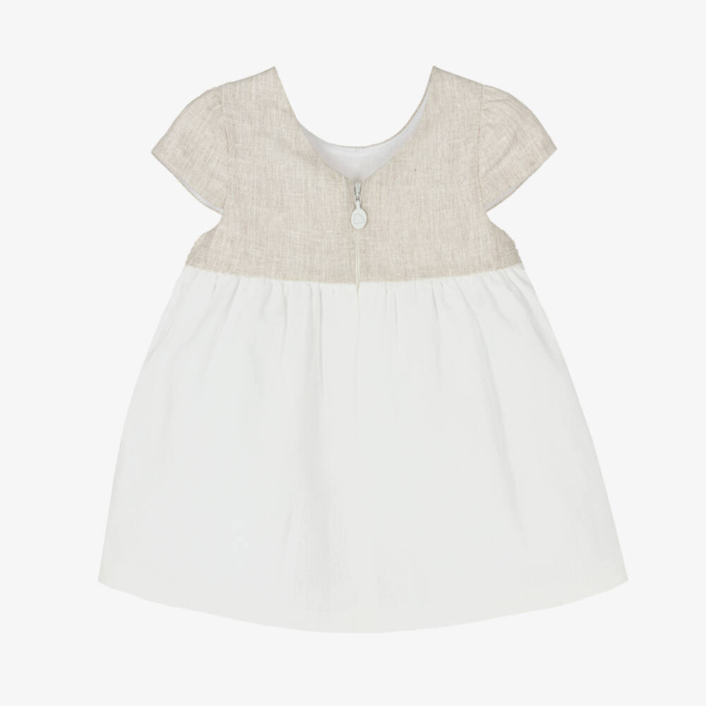 Mayoral Для новорожденных-Платье из мягкого бежевого и кремового льна для девочек | Childrensalon Outlet