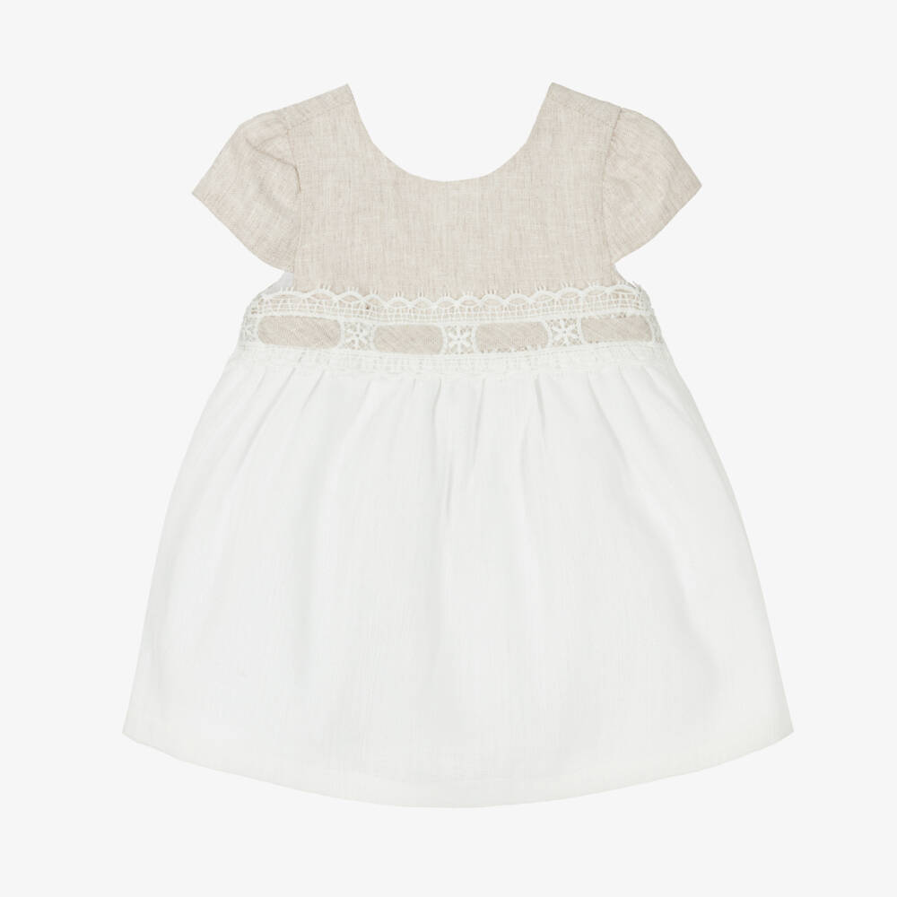 Mayoral Newborn-Girls Soft Beige & Ivory Linen Dress | Childrensalon Outlet