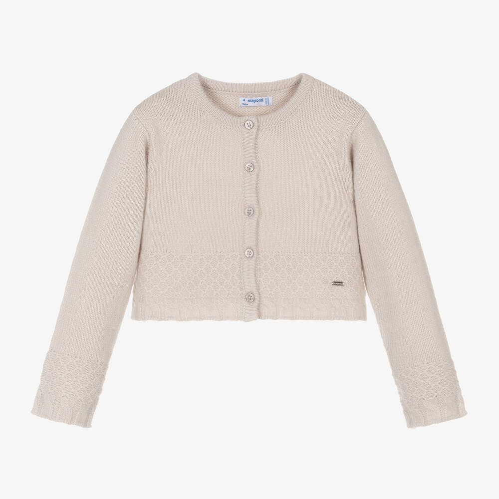 Mayoral-Girls Soft Beige Knit Cardigan | Childrensalon Outlet
