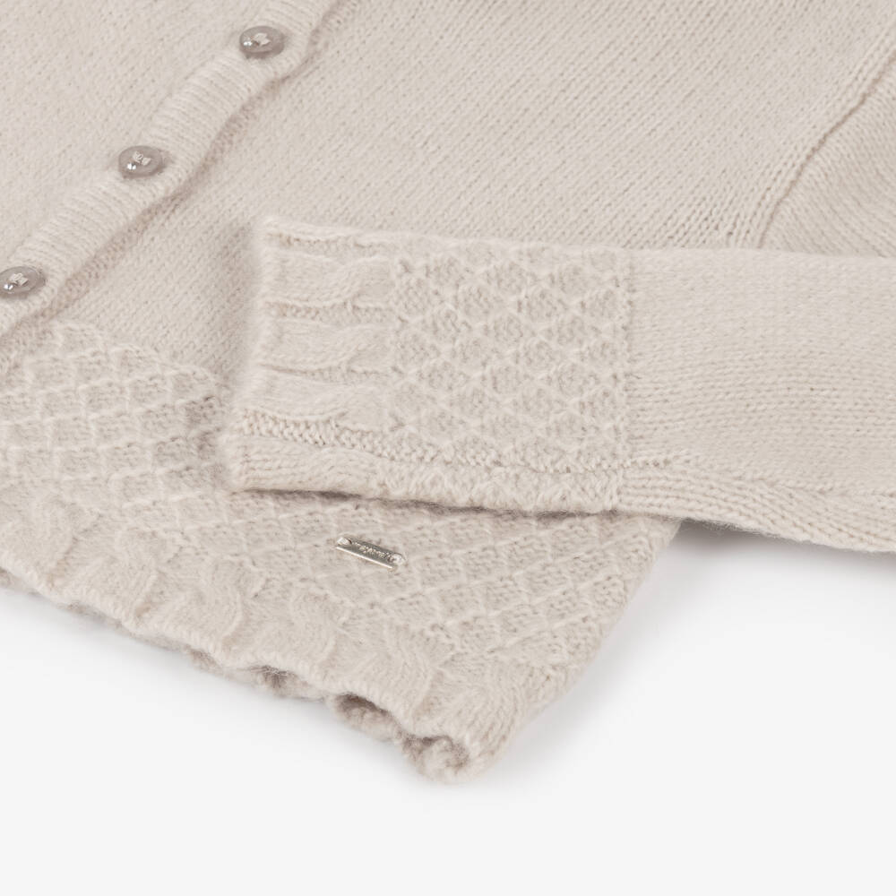 Mayoral-Girls Soft Beige Knit Cardigan | Childrensalon Outlet