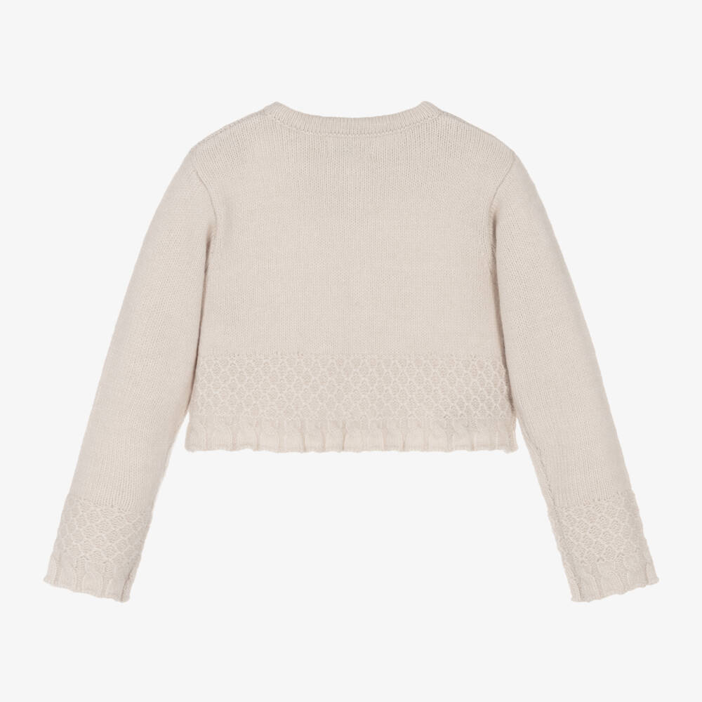 Mayoral-Girls Soft Beige Knit Cardigan | Childrensalon Outlet