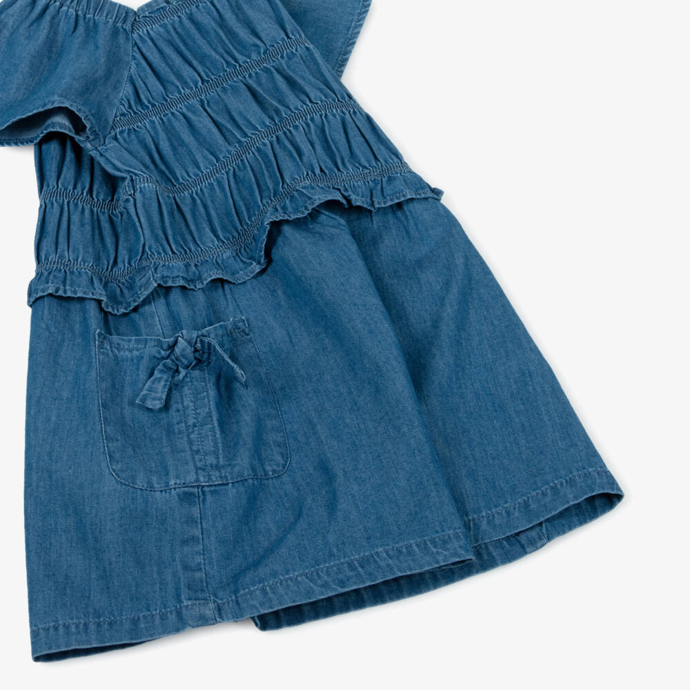 Mayoral-Girls Soft Blue Gathered Romper | Childrensalon Outlet