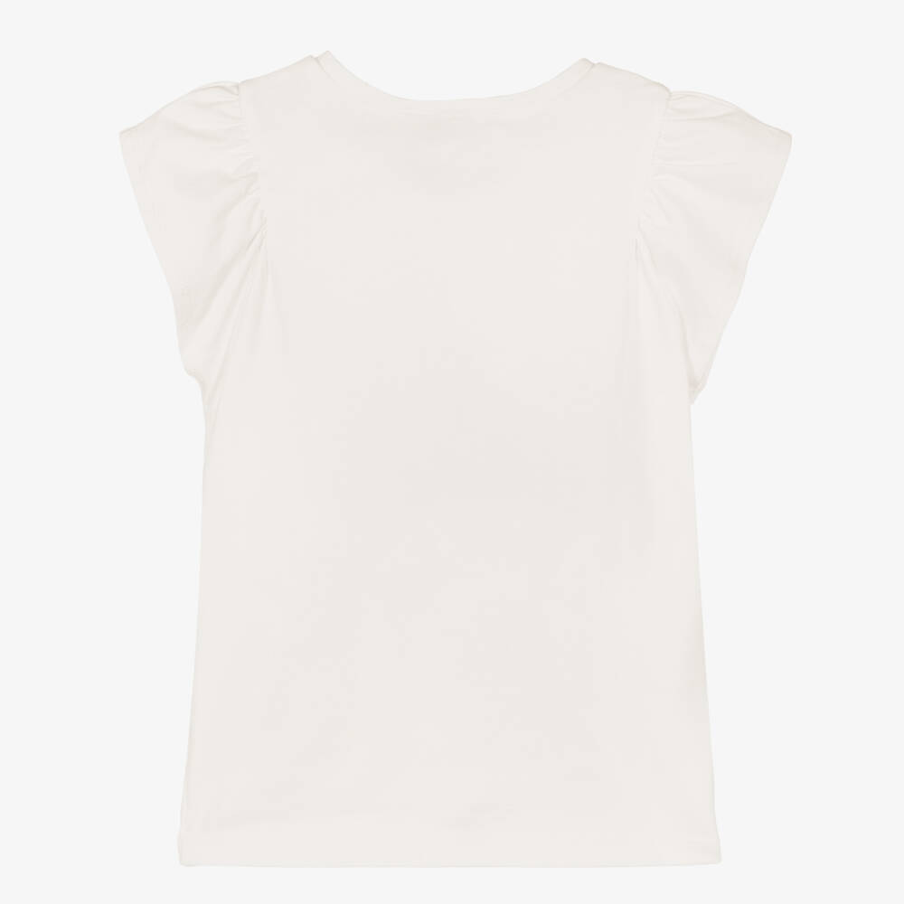 Mayoral-Мягкая кремовая и синяя футболка с цветочным узором для девочек | Childrensalon Outlet