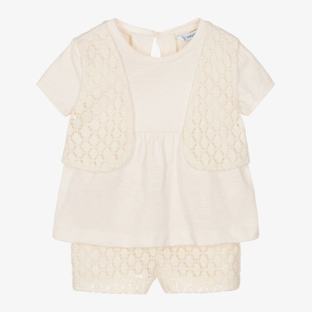 Mayoral-Girls Soft Ivory Crochet Ensemble | Childrensalon Outlet