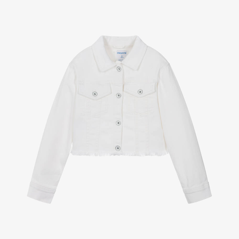 Mayoral-Girls Soft Ivory Denim Jacket | Childrensalon Outlet