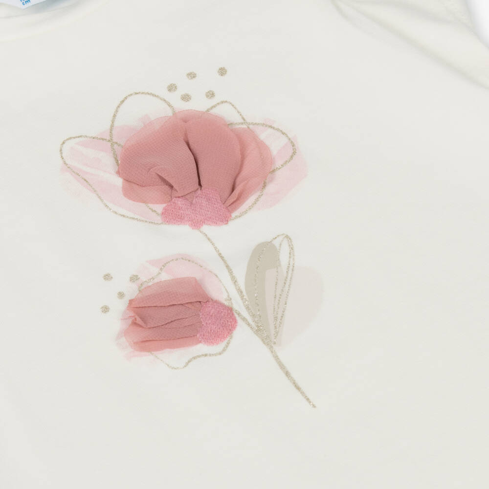 Mayoral-Girls Soft Ivory Floral Tee | Childrensalon Outlet