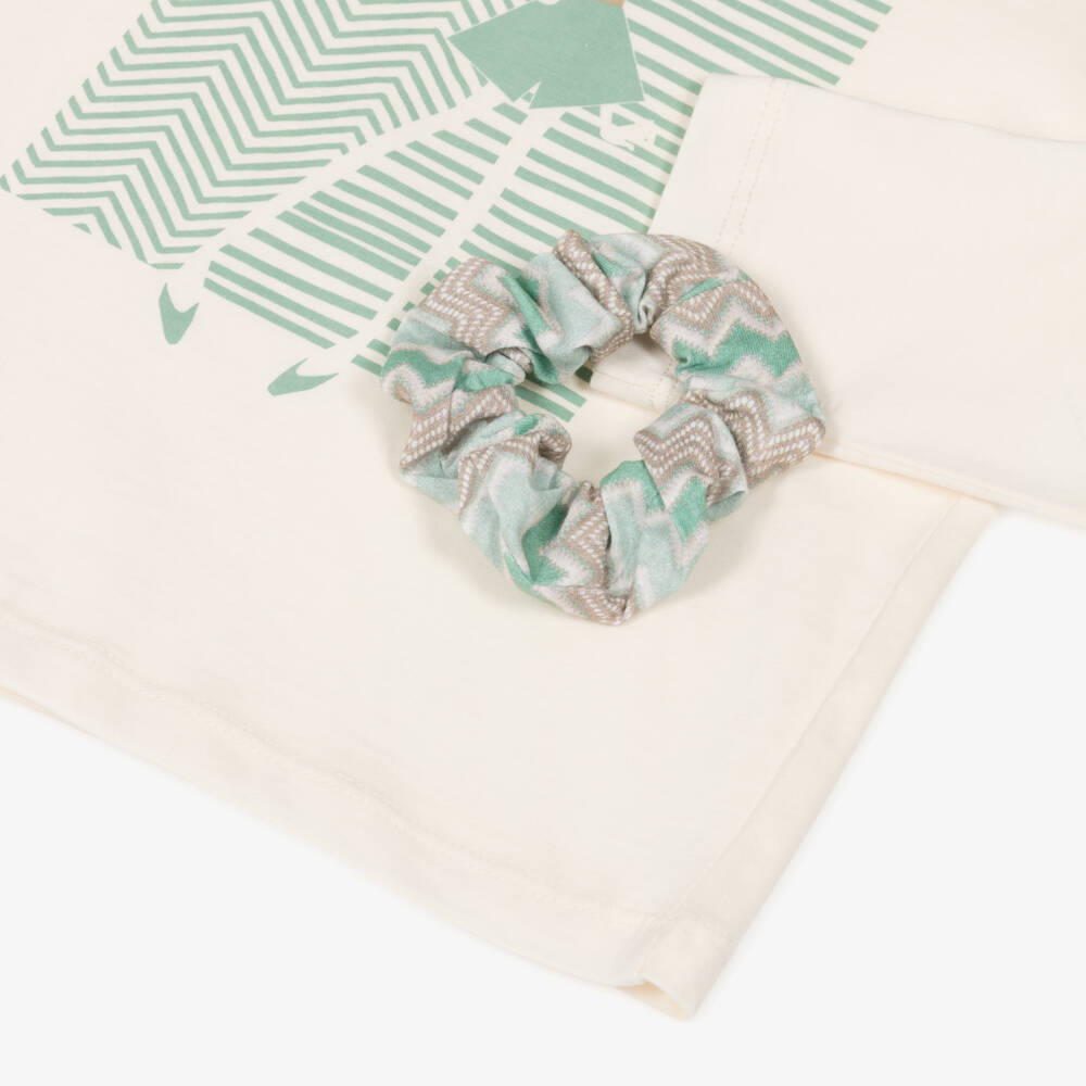 Mayoral-تيشيرت ناعم عاجي وأخضر للبنات | Childrensalon Outlet