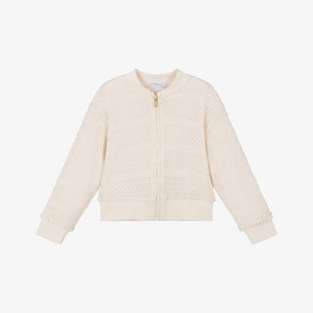 Mayoral-Кремовый мягкий вязаный жакет для девочек | Childrensalon Outlet