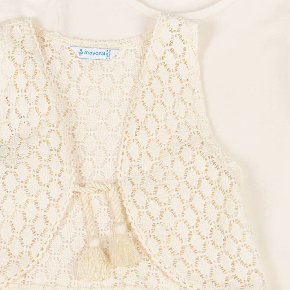 Mayoral-Girls Soft Ivory Tee & Vest | Childrensalon Outlet