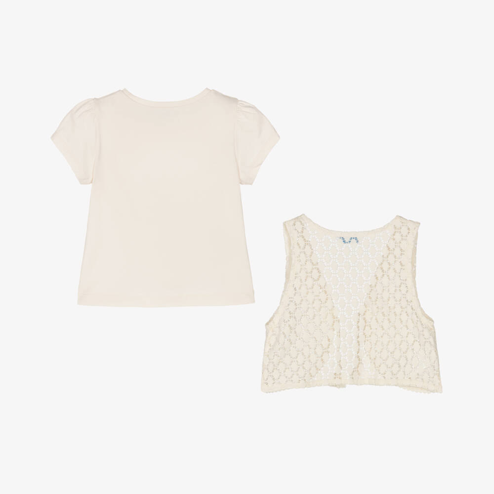 Mayoral-Girls Soft Ivory Tee & Vest | Childrensalon Outlet