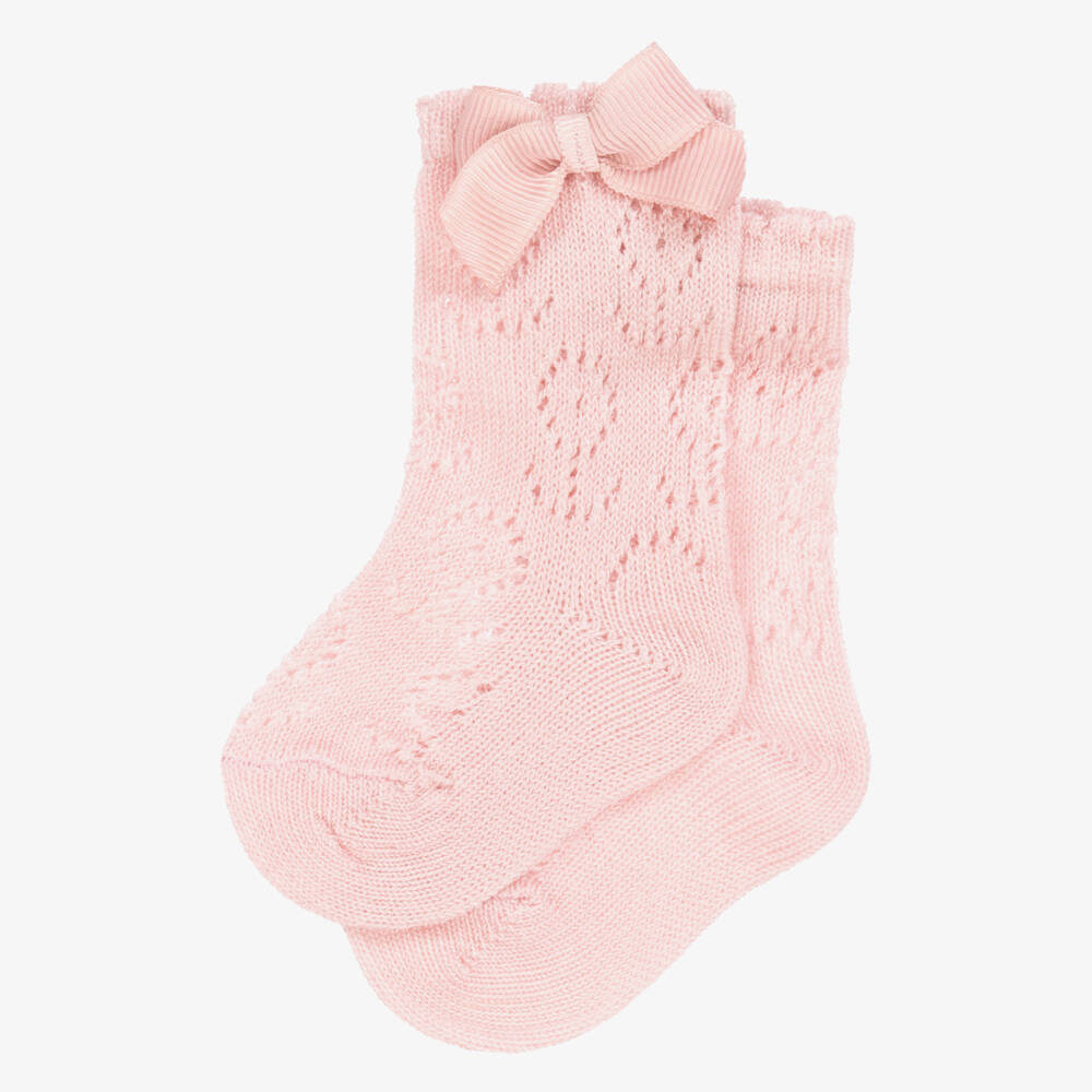 Mayoral Newborn-Girls' Soft Pink Bow Knit Socks | Childrensalon Outlet