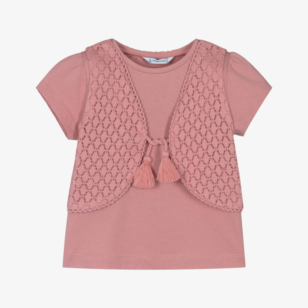 Mayoral-Girls Soft Pink Cotton Tee | Childrensalon Outlet