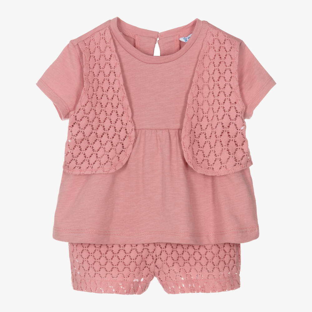 Mayoral-Girls Soft Pink Crochet Ensemble | Childrensalon Outlet