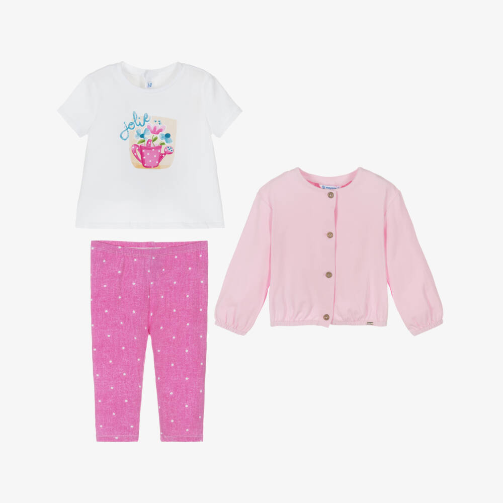 Mayoral-Girls Soft Pink Leggings Trio | Childrensalon Outlet