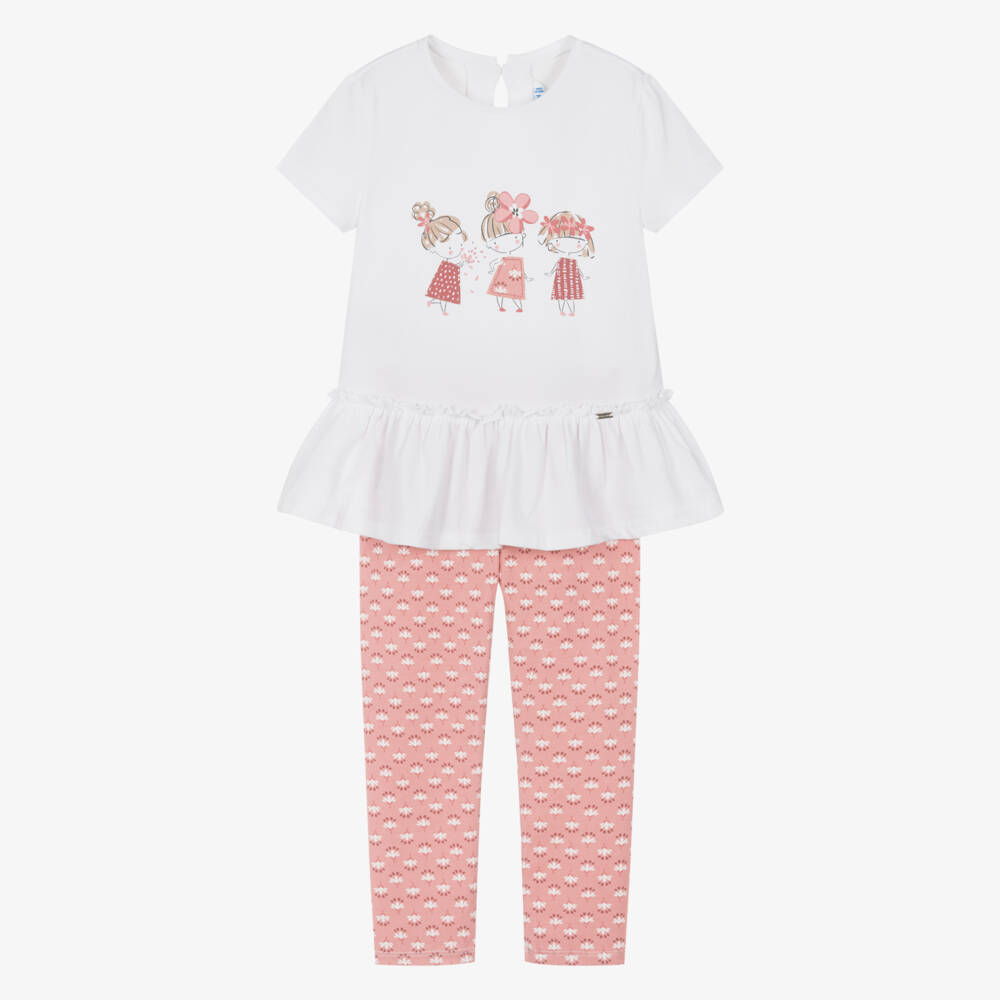 Mayoral-Girls Soft Pink & White Outfit | Childrensalon Outlet