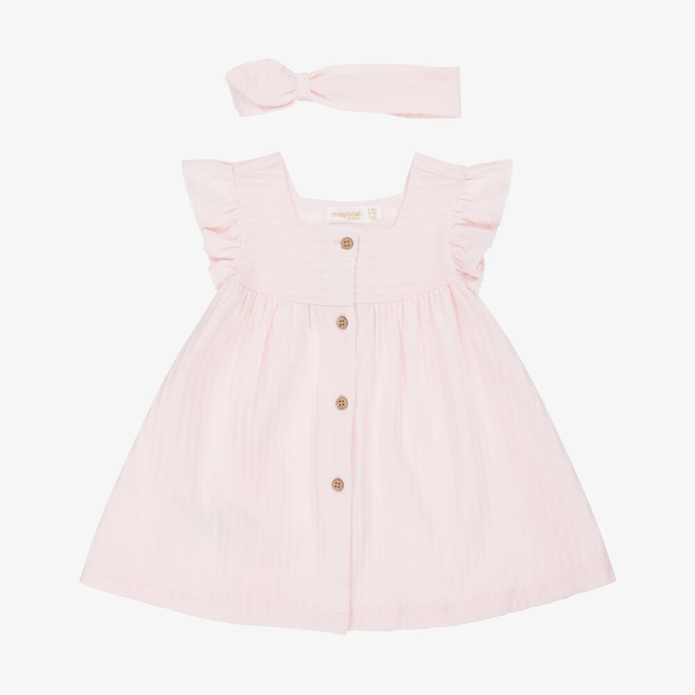 Mayoral Newborn-Girls Soft Rose Dress & Hairband Ensemble | Childrensalon Outlet