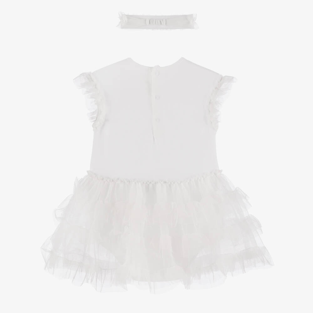 Mayoral Newborn-Girls Soft White Tulle Dress Ensemble | Childrensalon Outlet