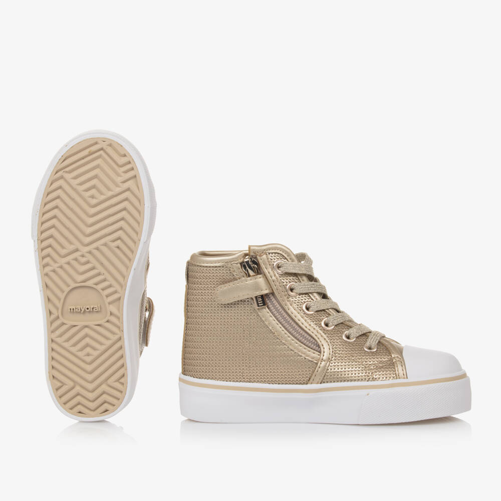 Mayoral-حذاء رياضي بكعب عالي بترتر لون ذهبي للبنات | Childrensalon Outlet
