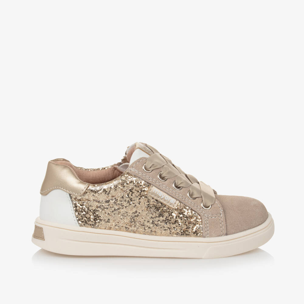 Mayoral-Girls Sparkling Gold Leather Sneakers | Childrensalon Outlet