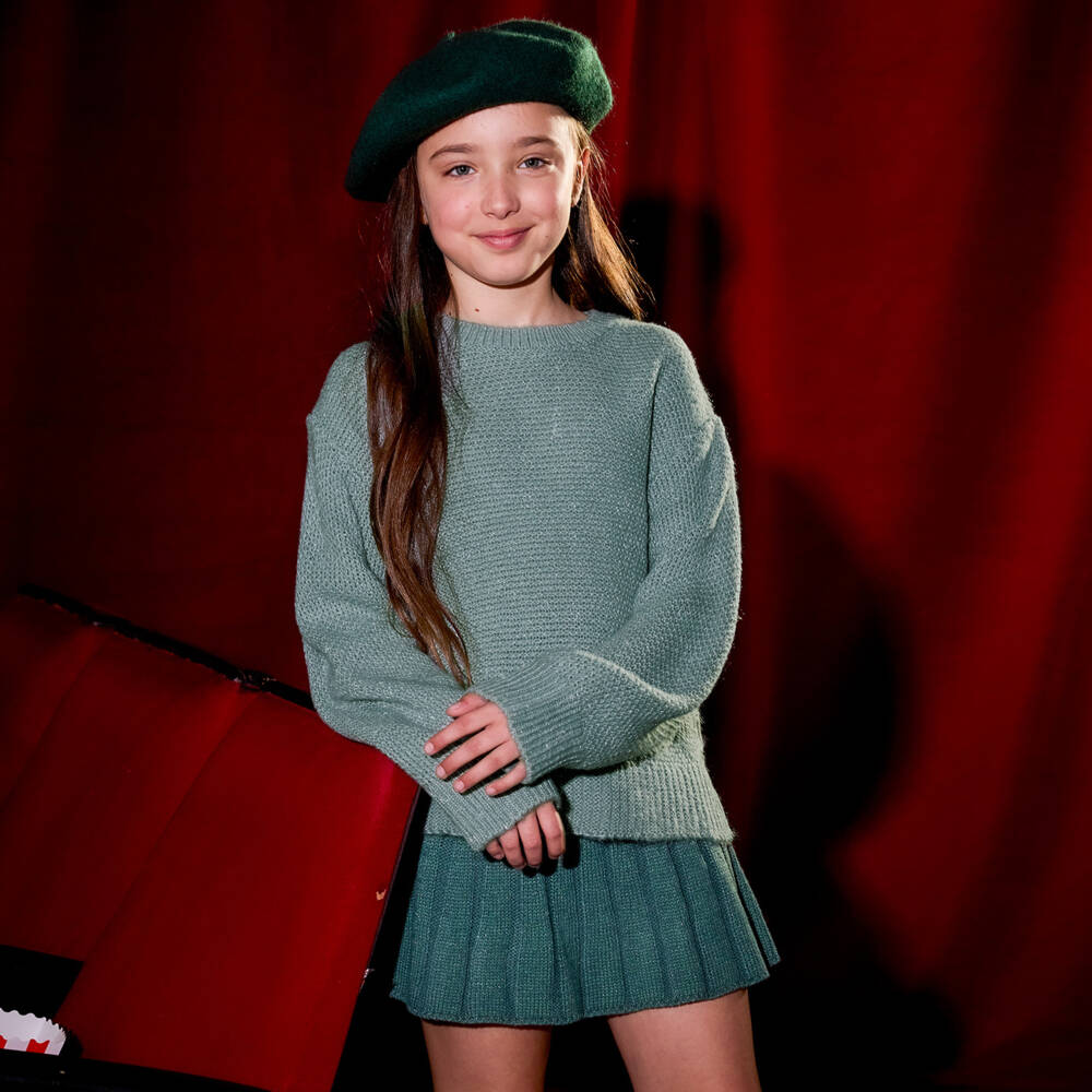 Mayoral-كنزة محبوكة خضراء براقة للبنات | Childrensalon Outlet