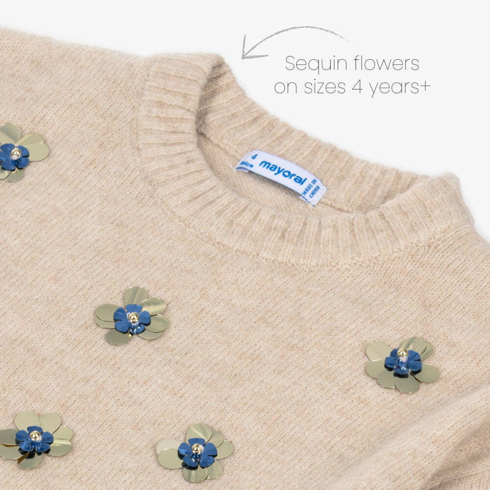 Mayoral-Girls Sparkly Beige & Navy Blue Dress Set | Childrensalon Outlet