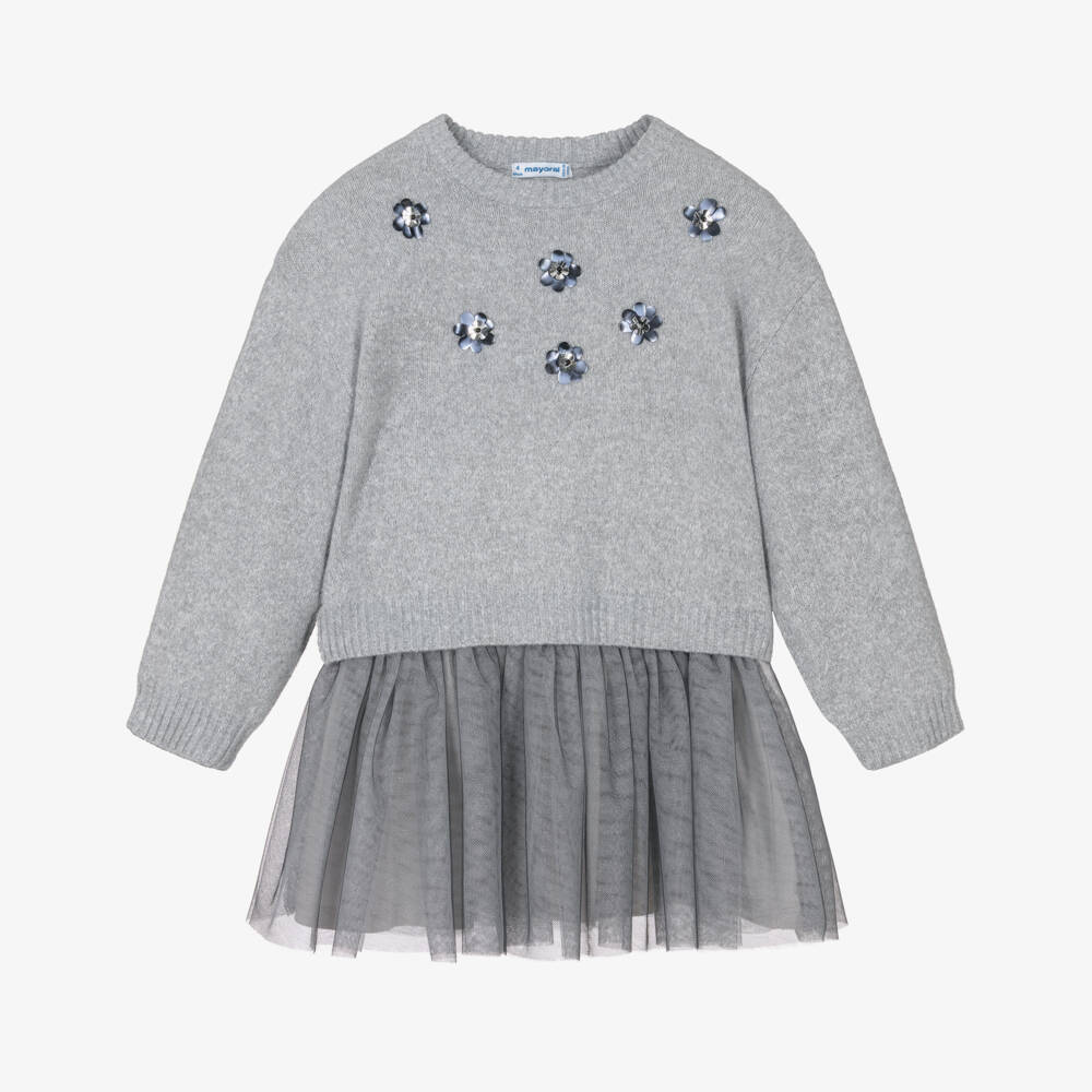 Mayoral-Girls Sparkly Grey Tulle Dress Set | Childrensalon Outlet