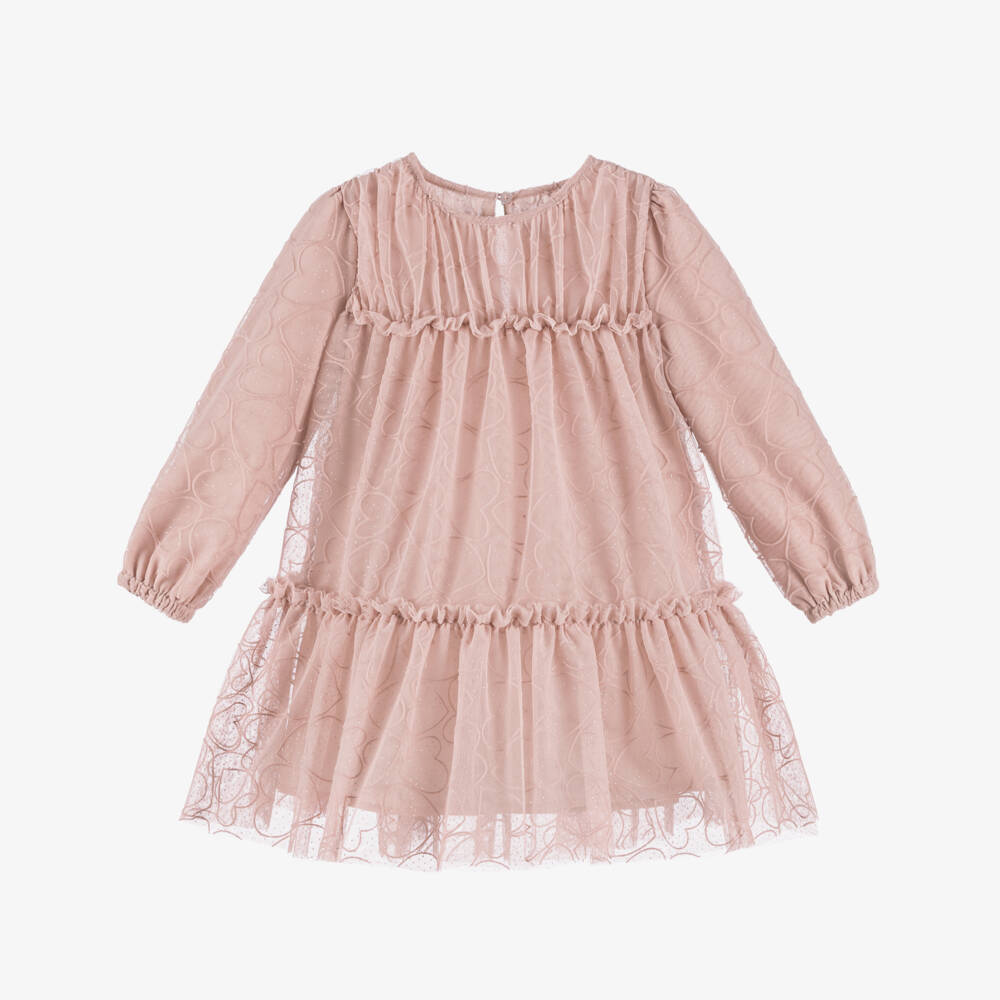 Mayoral-Girls Sparkly Pink Heart Dress | Childrensalon Outlet