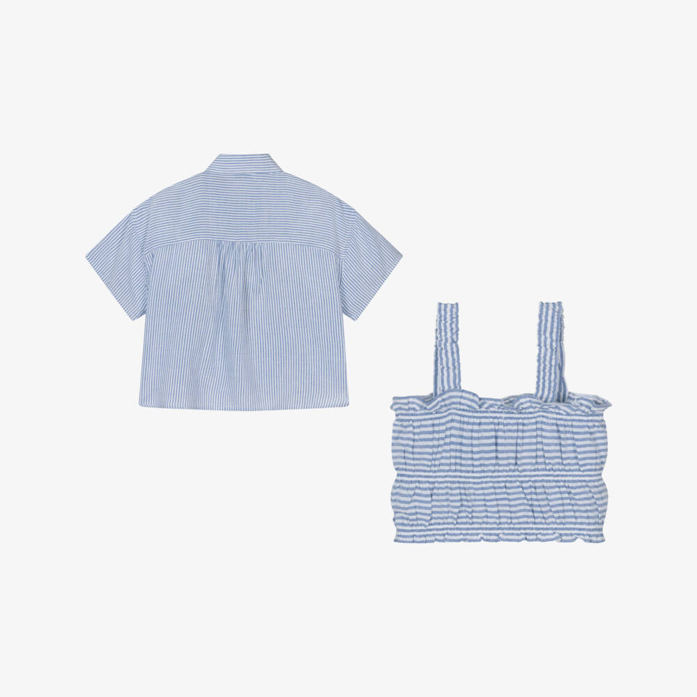 Mayoral-Girls Striped Blue Blouse Ensemble | Childrensalon Outlet