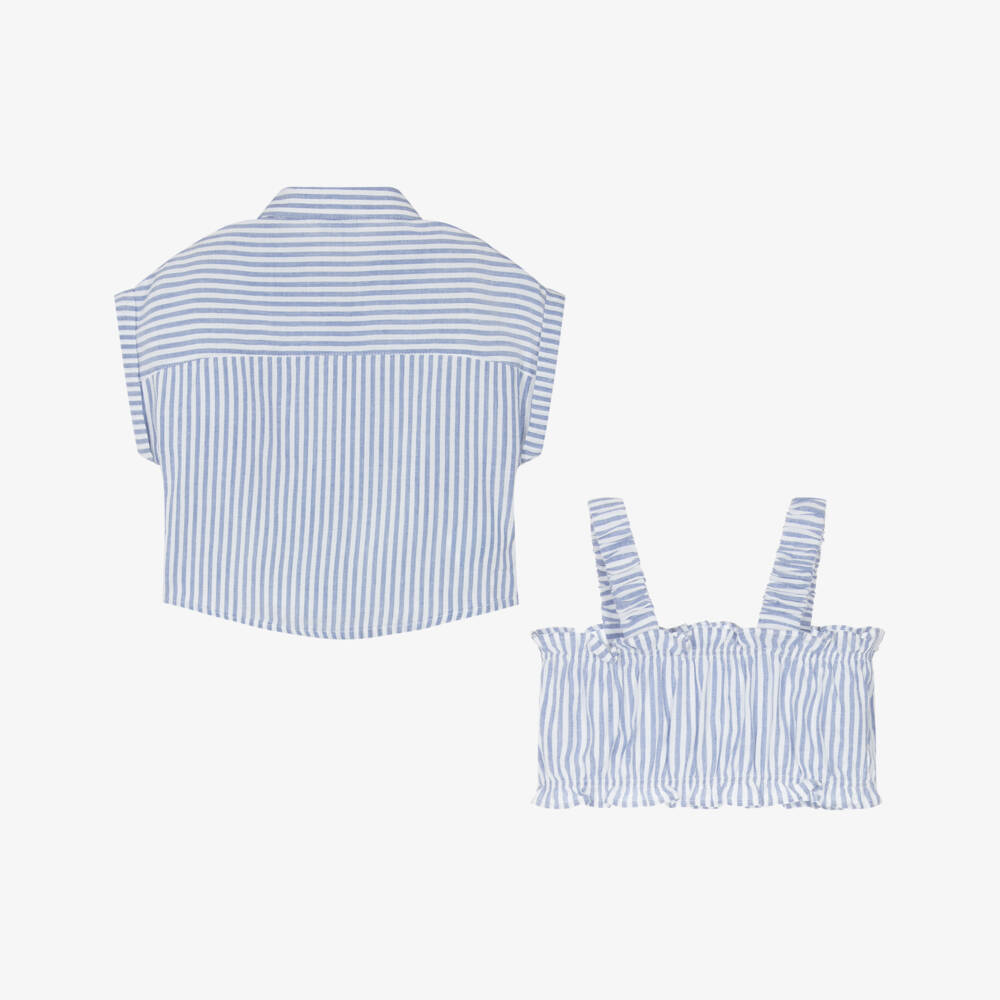 Mayoral-Girls Striped Cotton Top Duo | Childrensalon Outlet