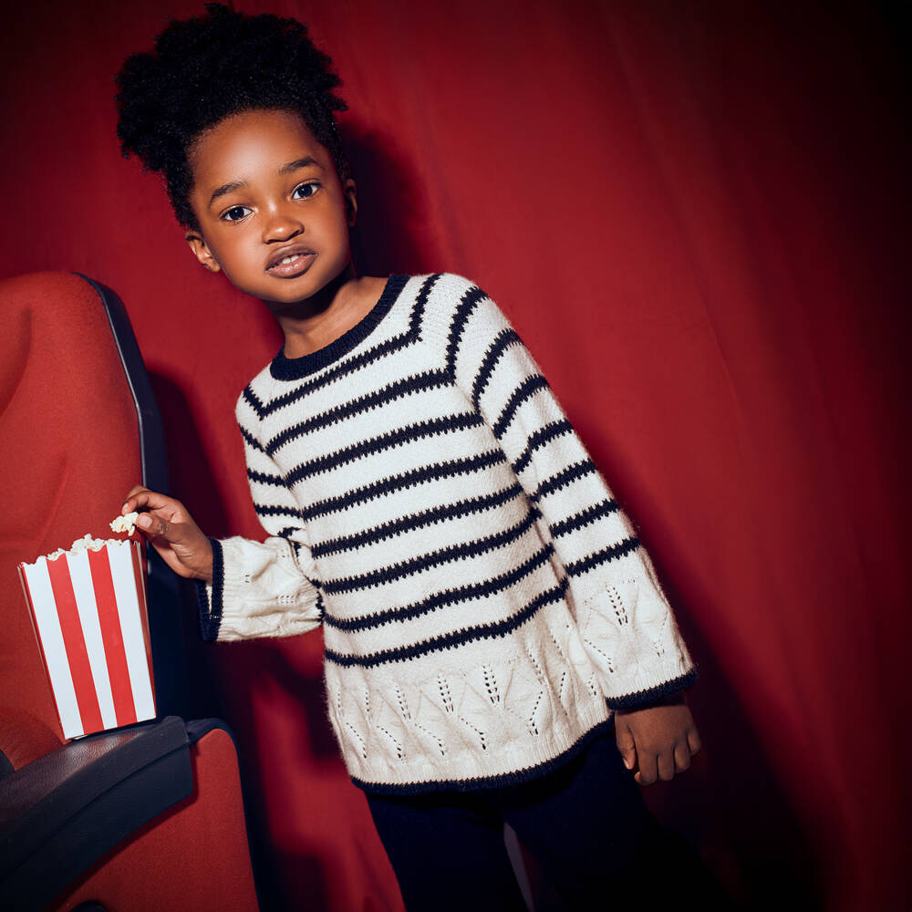 Mayoral-Girls Striped Knit Black Trouser Set | Childrensalon Outlet