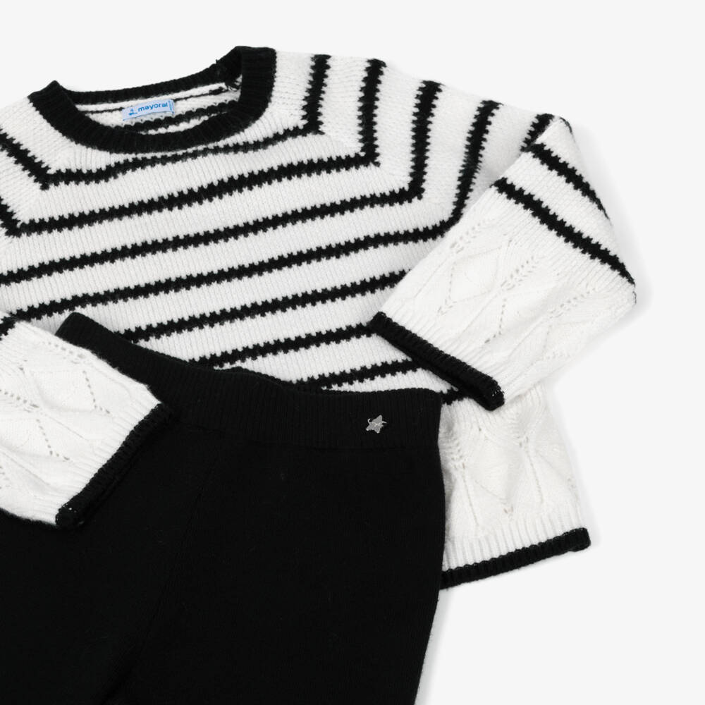 Mayoral-Girls Striped Knit Black Trouser Set | Childrensalon Outlet