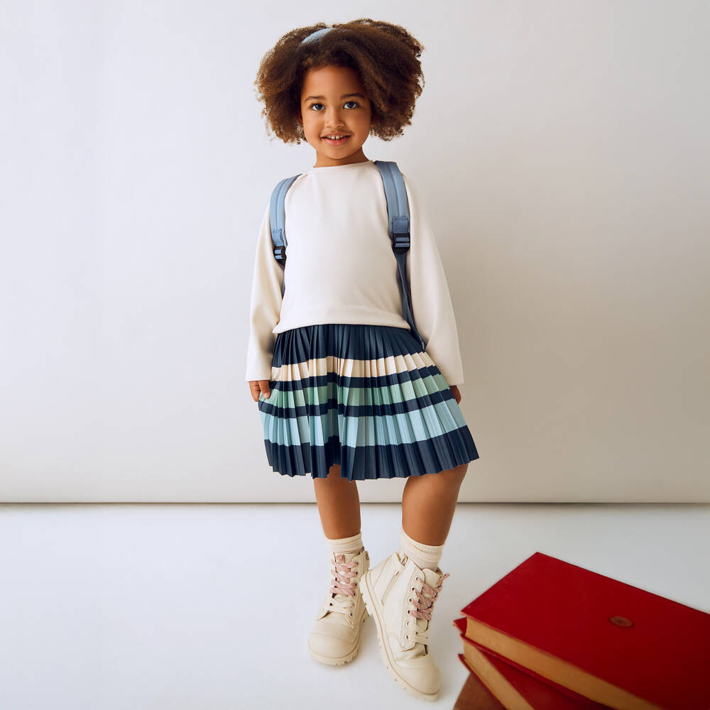Mayoral-Girls Striped Pleated Beige Dress | Childrensalon Outlet