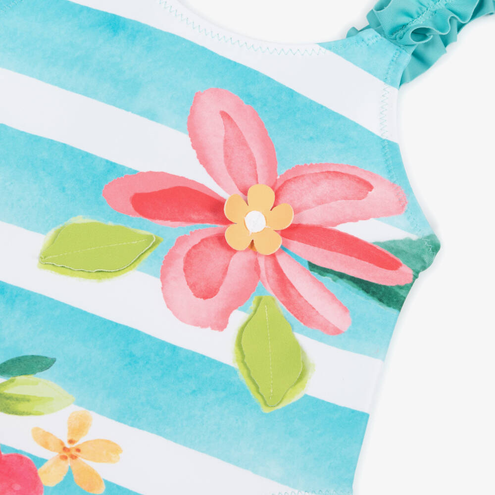 Mayoral-Girls Striped Swimsuit with Flowers | Childrensalon Outlet