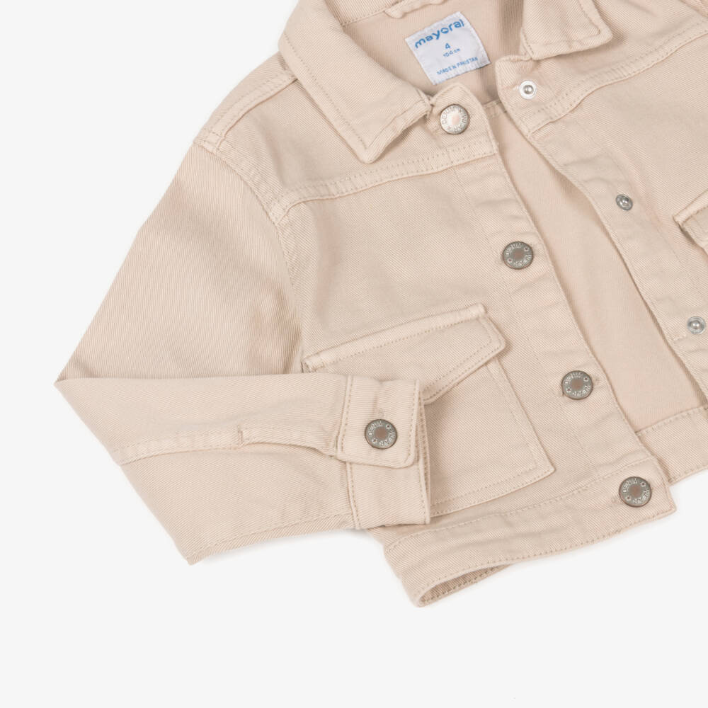 Mayoral-Girls Stylish Beige Cotton Jacket | Childrensalon Outlet