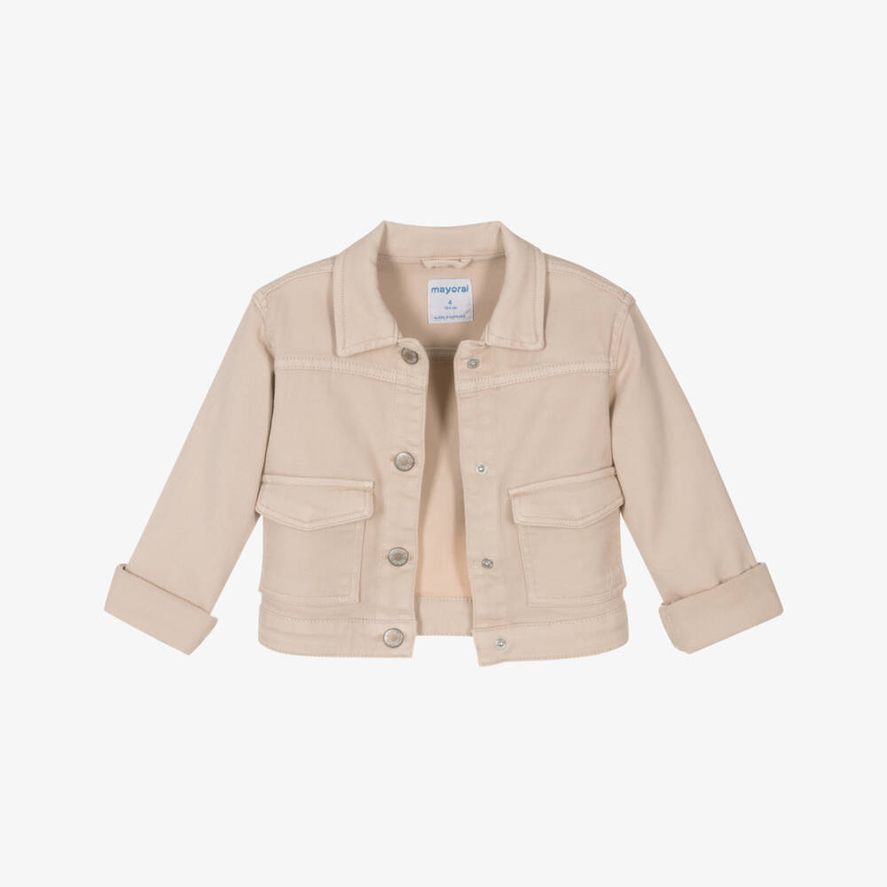 Mayoral-Girls Stylish Beige Cotton Jacket | Childrensalon Outlet