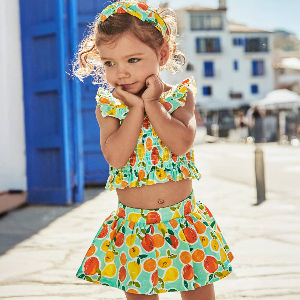 Mayoral-طقم تنورة صيفي للبنات بنكهة الحمضيات | Childrensalon Outlet
