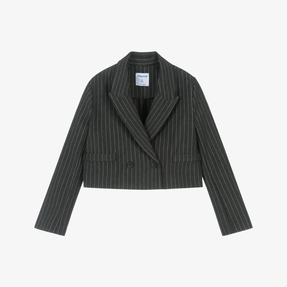 Mayoral-Girls Tailored Grey Pinstripe Blazer | Childrensalon Outlet