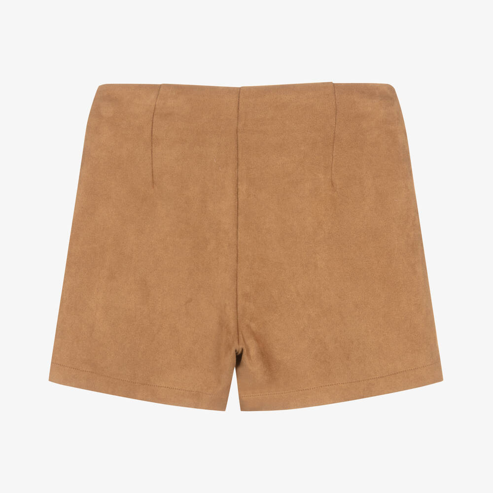 Mayoral-Girls Tan Brown Faux Suede Shorts | Childrensalon Outlet