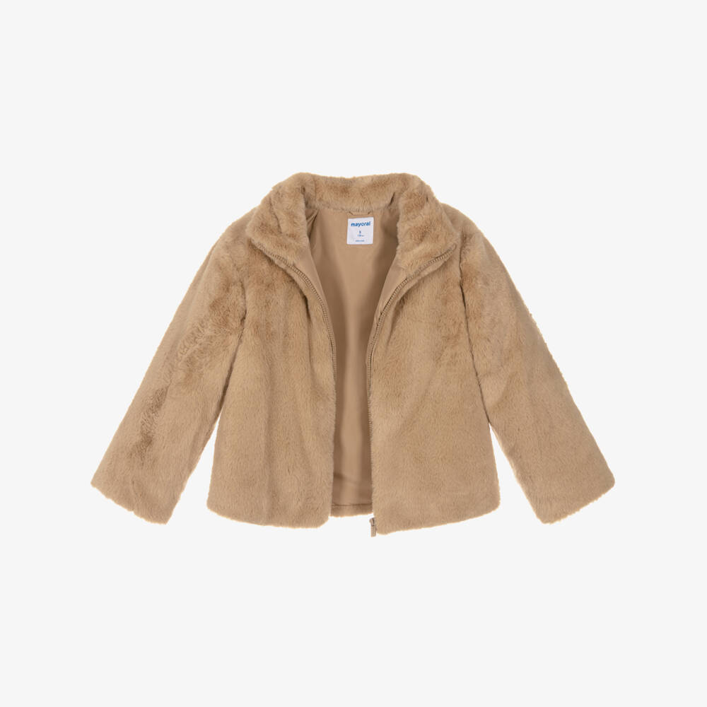 Mayoral-Girls Tan Faux Fur Coat | Childrensalon Outlet