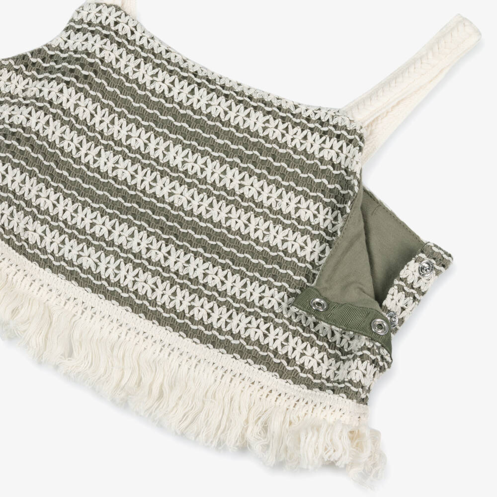 Mayoral-Girls Tassel-Trimmed Khaki & Ivory Top | Childrensalon Outlet
