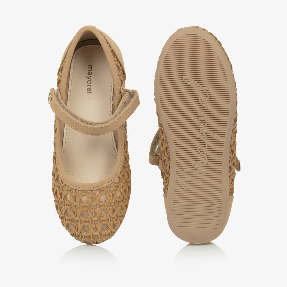 Mayoral-Girls Taupe Faux Leather Woven Pumps | Childrensalon Outlet
