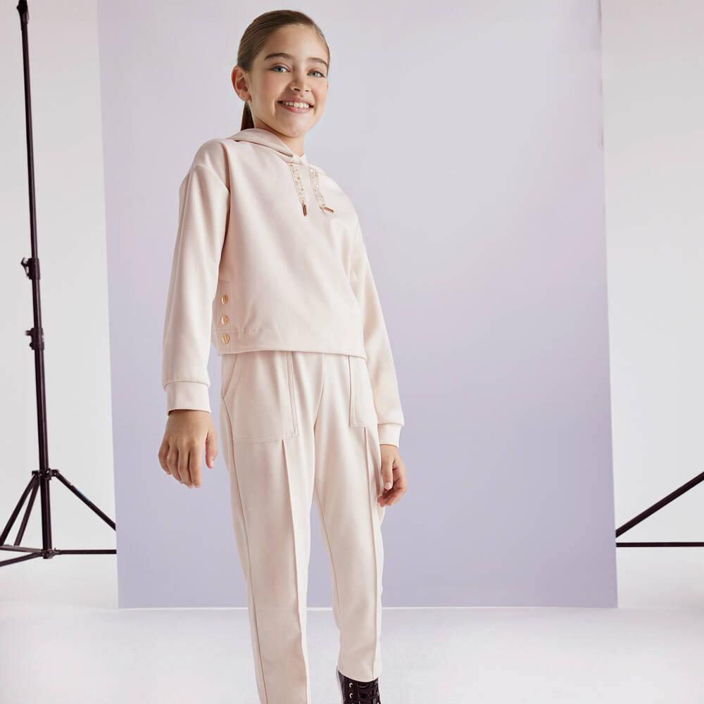 Mayoral-Girls Taupe Hooded Jogger Set | Childrensalon Outlet